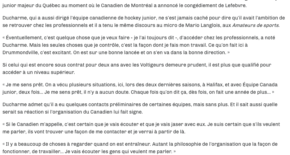 DOM DOM DUCHARME...A été contacté par le Canadien de Montréal aujourd'hui...