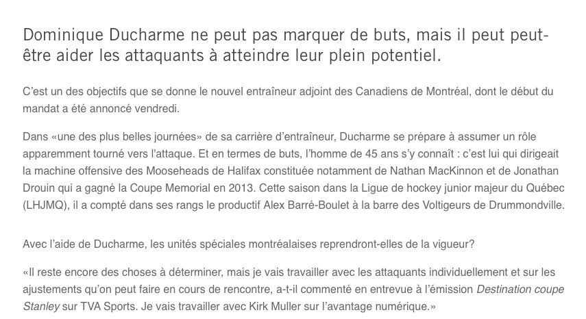 Dominic Ducharme change son discours...