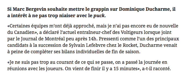 Dominic Ducharme parlait directement à Marc Bergevin.