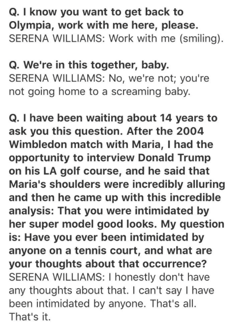  Donald Trump qui dit que Serena est JALOUSE du corps de Maria...