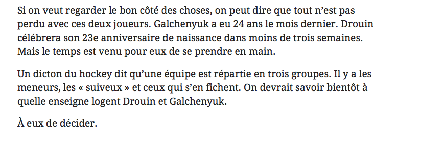 Drouin et CHUCKY...Doivent devenir ADULTES..