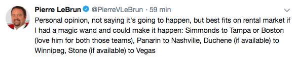 Duchene à Winnipeg, Stone à Vegas, Simmonds à...