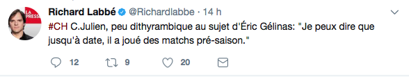 Éric Gélinas a écouté Claude Julien..