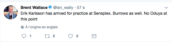 Erik Karlsson est à l'entraînement...mais pas sur la GLACE????