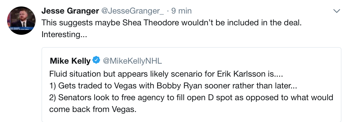 Erik Karlsson et Bobby Ryan, tout près de Vegas...