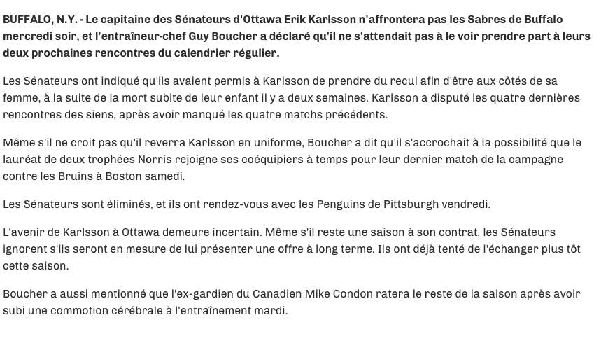  Erik Karlsson et Guy Boucher en seraient venus aux COUPS?