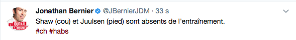 Est-ce que Andrew Shaw est vraiment blessé au cou ?