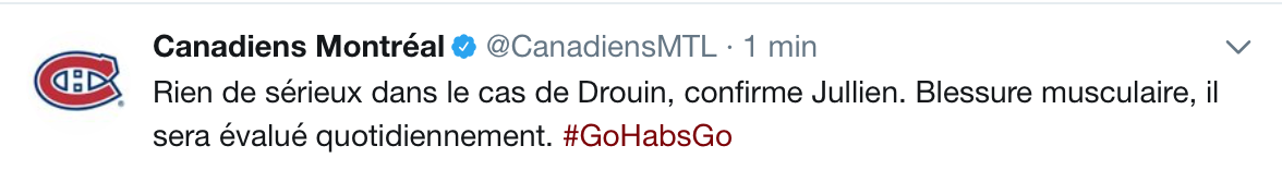 Est-ce que Claude Julien dit la vérité au sujet de Drouin ???