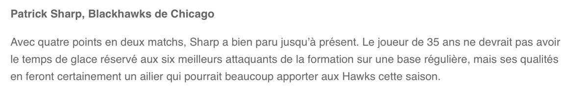 Est-ce que Patrick Sharp aurait été une meilleure option...