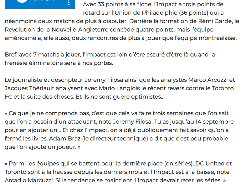 Et l'Impact et le CH vont manquer les séries...