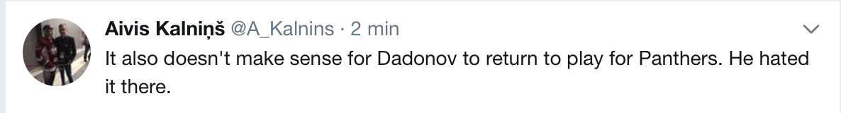 Et selon un journaliste russe, Dadonov ira à Vegas...