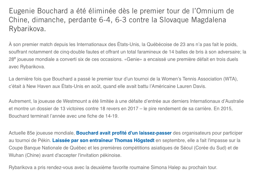 Eugénie Bouchard...LE ALEXANDRE DAIGLE du TENNIS...