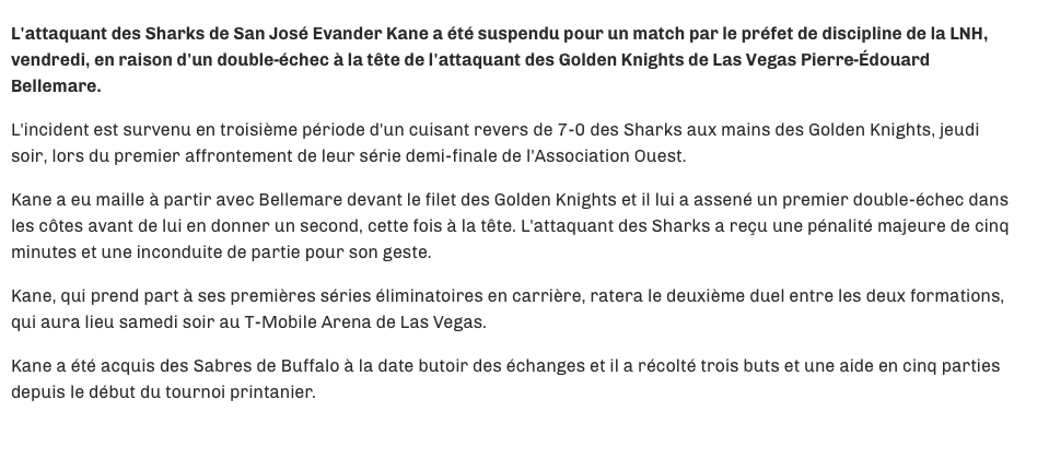 Evander Kane est en FURIE...