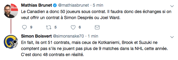 Faudrait que quelqu'un aide Mathias Brunet, avec les règlements de la LNH...