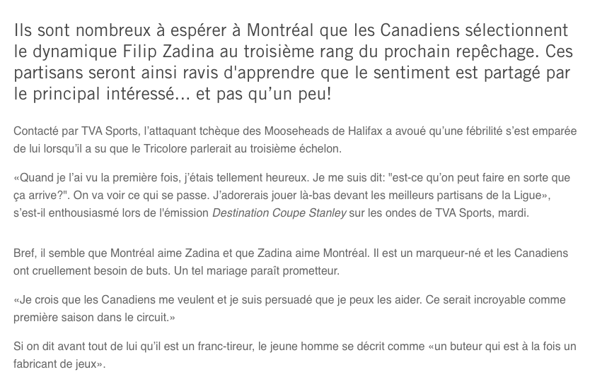 Filip Zadina sait qu'il s'en vient à Montréal..