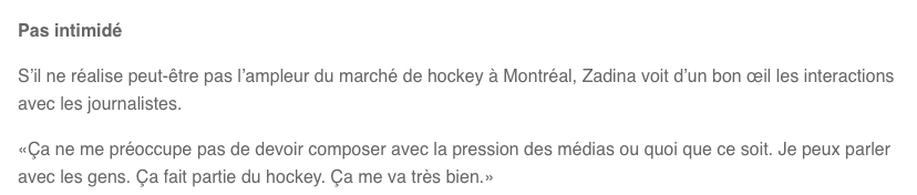 Filip Zadina sait qu'il s'en vient à Montréal..