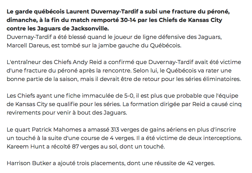 FRACTURE du PÉRONÉ pour Laurent Duvernay-Tardif...