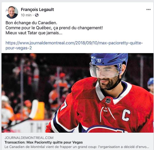 François Legault UTILISE la transaction de Pacioretty..