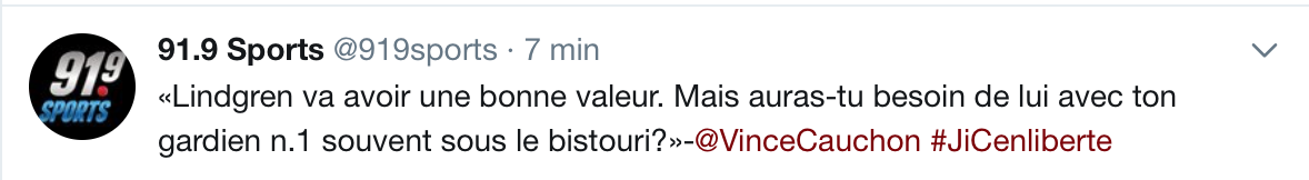 Garder Charlie Lindgren au cas ou Price se blesse...