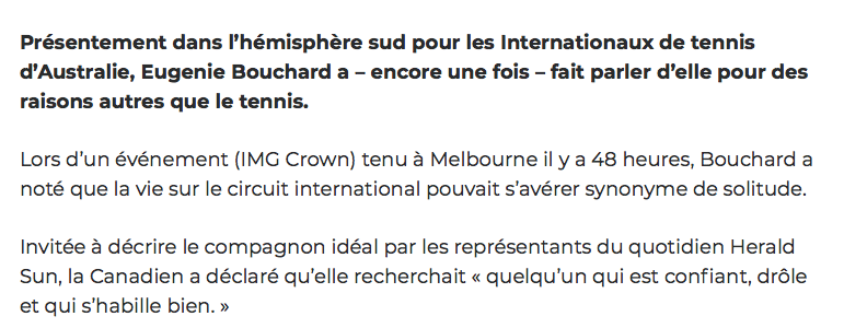 Genie Bouchard fait-elle appel à toi? AYOYE!!!!
