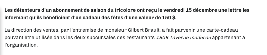 Geoff Molson REMBOURSE les détenteurs d'abonnements de saison..