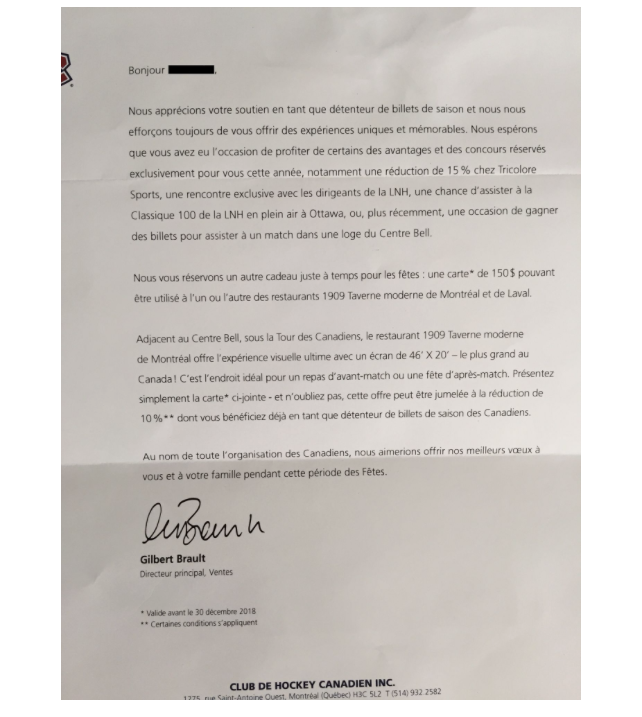 Geoff Molson REMBOURSE les détenteurs d'abonnements de saison..
