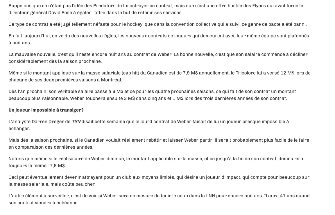 Geoff Molson se CAL...du contrat de Weber..