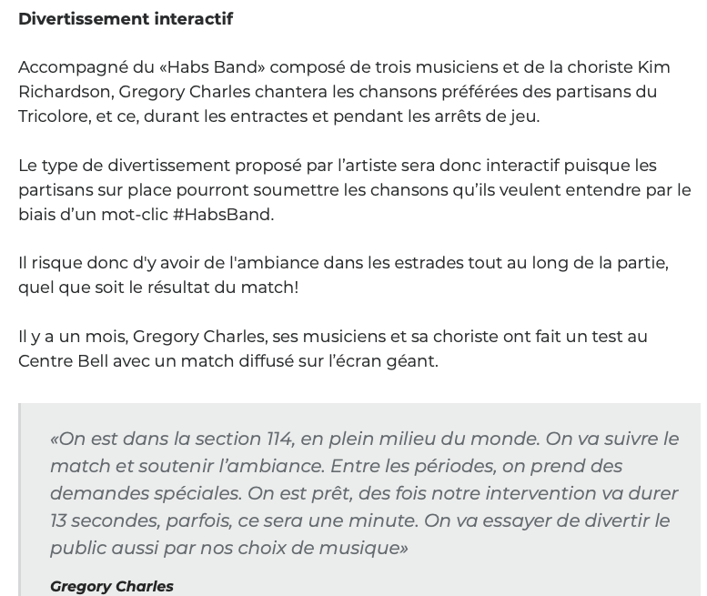 Gregory Charles pour les MATANTES et MONONCLES du Centre Bell...