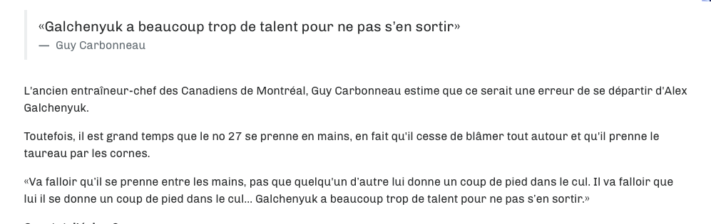 Guy Carbonneau lance un MESSAGE à Alex Galchenyuk...