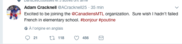 HAHA!!! Adam Cracknell a COULÉ ses cours de français!!