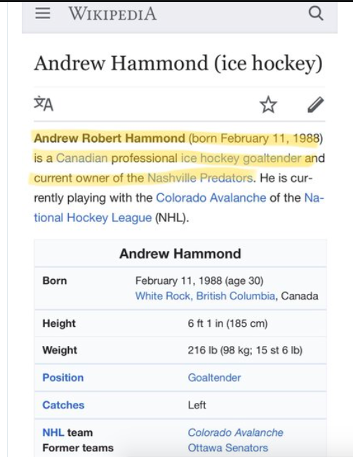 HAHA!!! C'EST MALADE ce qu'on a rajouté sur le WIKIPEDIA d'Andrew Hammond...