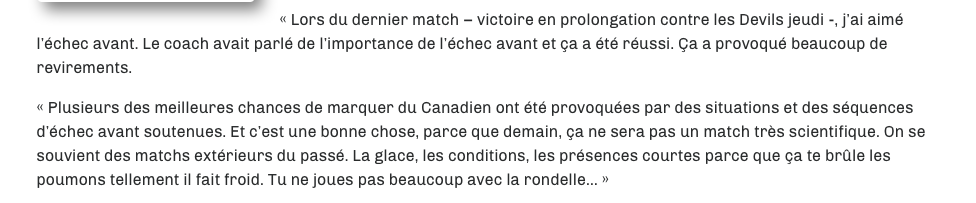 HAHA!!! Il faudrait que les équipes de Claude Julien jouent DEWORS à l'année..