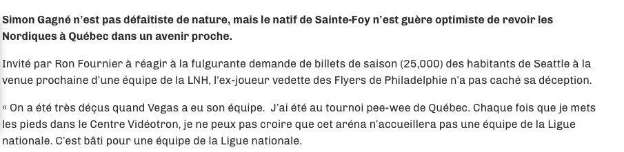 HAHA!!!!  Simon Gagné est TANNÉ d'attendre les Nordiques...