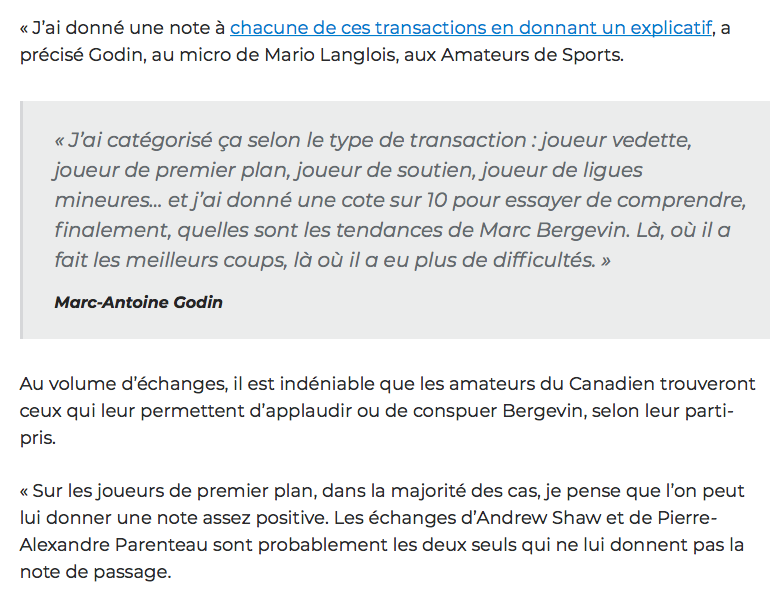 HAHA!!!! Une note POSITIVE pour Marc Bergevin??????