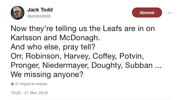 HAHA!!! Une rumeur des Leafs lui fait PÉTER sa COCHE!!!!