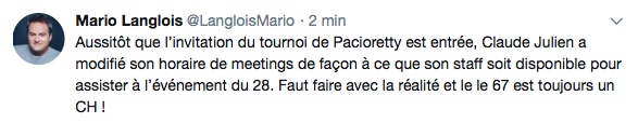 HAHA...BEN OUI TOÉ, aussitôt que l'invitation de Pacioretty est entrée...