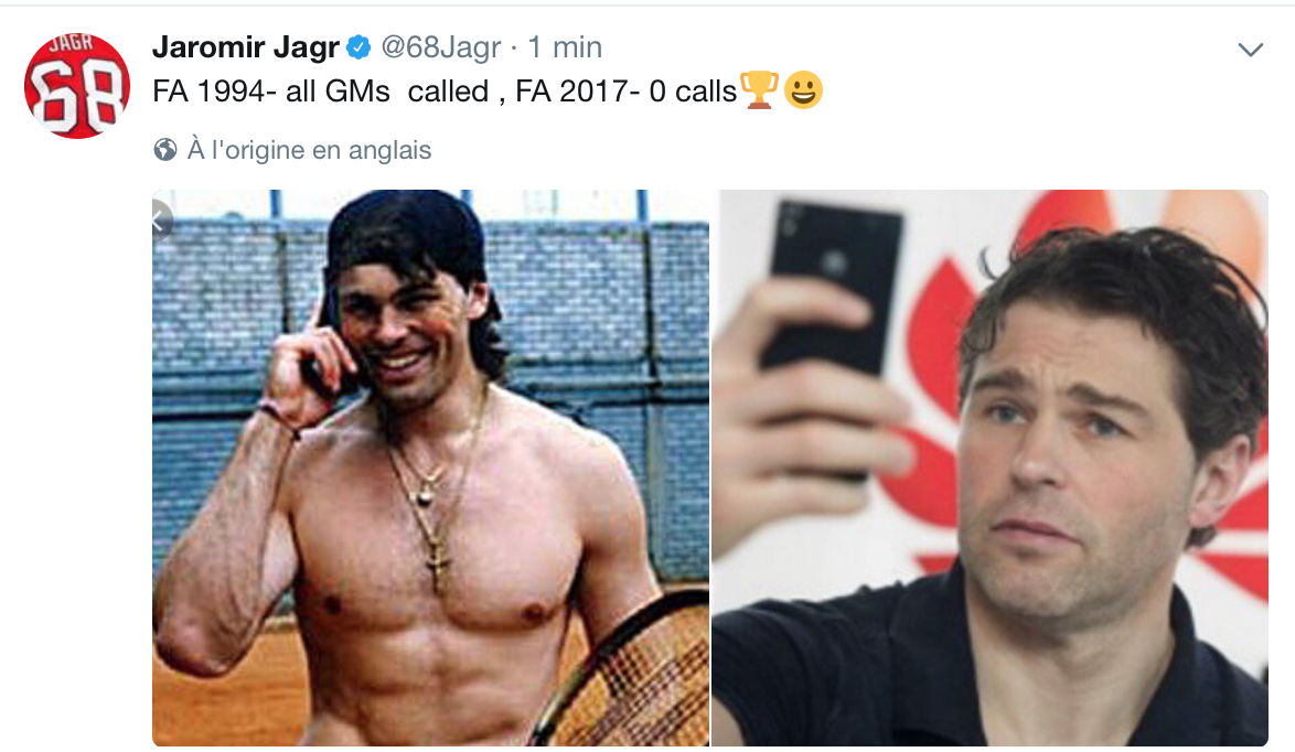 HAHA...Jaromir Jagr qui annonce sur Twitter qu'aucune équipe...