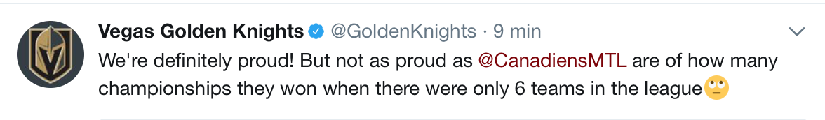 HAHA...La chicane est pogné entre le CH et les Golden Knights...