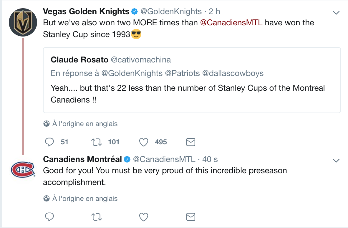 HAHA...La chicane est pogné entre le CH et les Golden Knights...