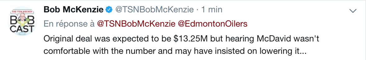 HAHA...McDavid n'était pas confortable avec 13,25 millions...