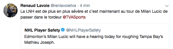 HAHA...Renaud Lavoie trouve que la LNH est sévère ???