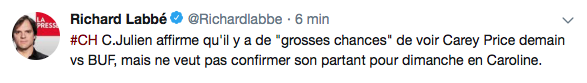 HAHA...Voir que Claude Julien va envoyer Niemi contre la Caroline...