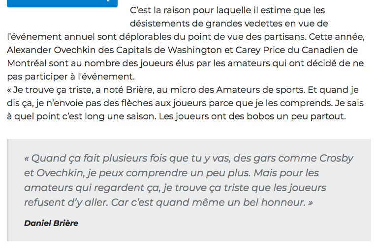 Il faut dire à Daniel Brière.. Que tous les fans s'en CAL...du match des étoiles..