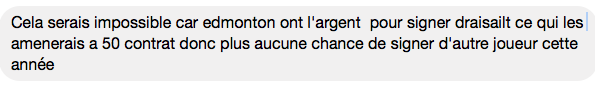  Il faut donc oublier Jarome Iginla à Edmonton...