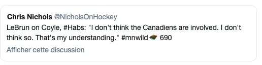 Il faut oublier Charlie Coyle à Montréal!!!!!!!!!