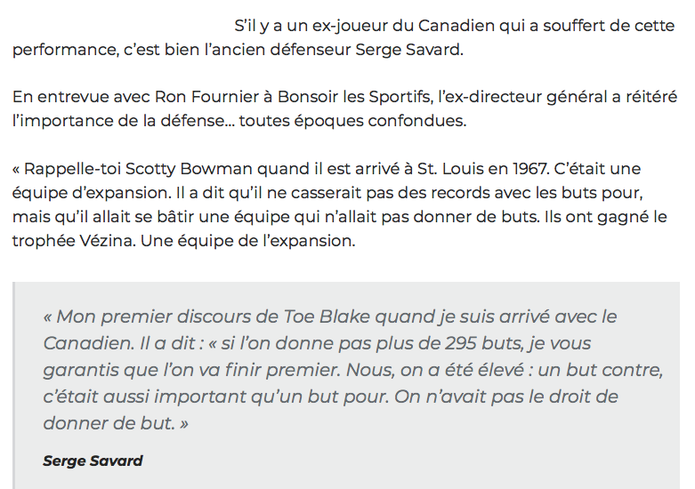 Il faut rappeler à Serge Savard.. Qu'il jouait à l'ÉPOQUE des JAMBONS...
