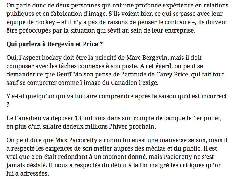  Il faut vraiment parler à Marc Bergevin et Carey Price...