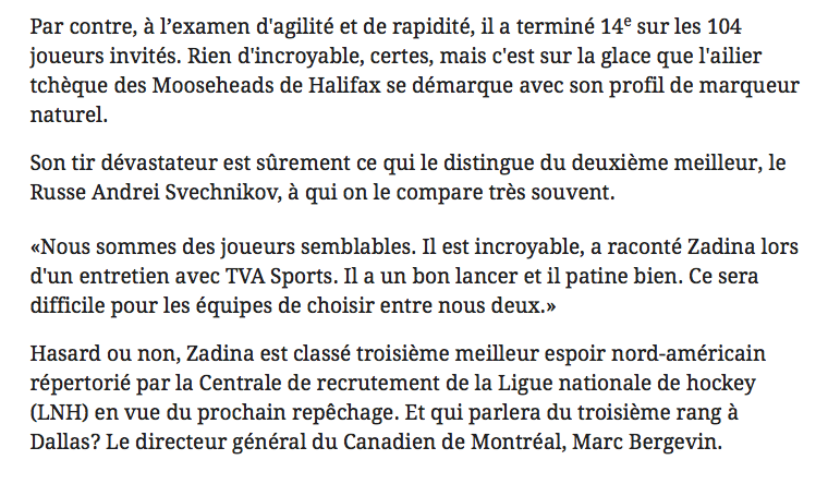 Il ne faut pas s'enflammer avec les mauvais résultats de Filip Zadina....