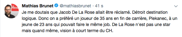 Il y a une semaine, il vantait le CH...