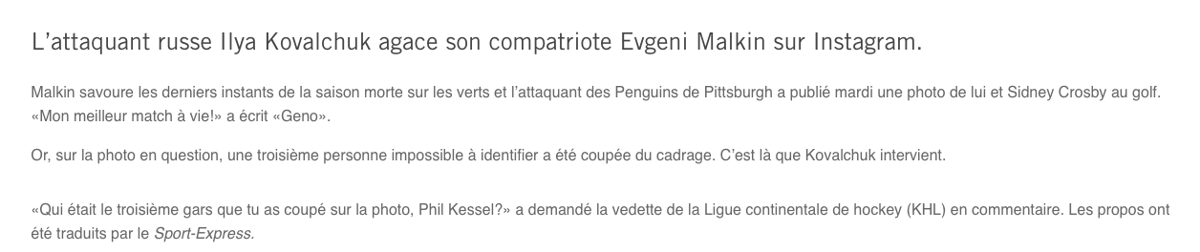 Ilya Kovalchuk traite Phil Kessel de PETIT GROS...